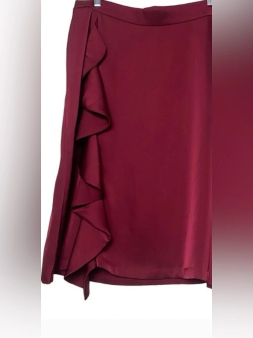 Anne Klein Women Dark Red Ruffled Wrap Midi Pencil Skirt Sz 8